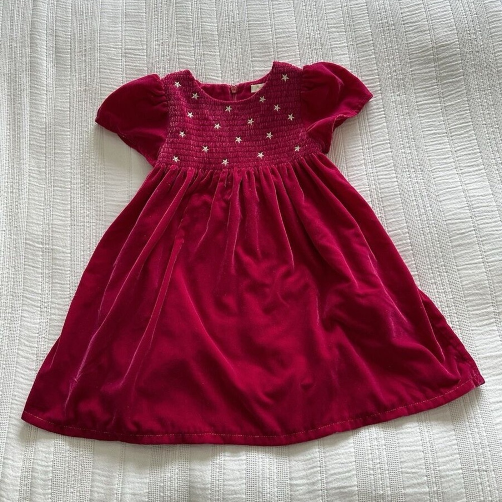 Mini Boden Red Velvet Dress with Star Embellishments